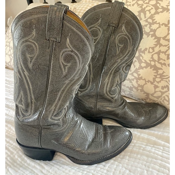 Tony Lama Other - Vintage Tony Lama 8954 Kangaroo Cowboy Boots Men's 8D Brush-Off Gray Black Rare